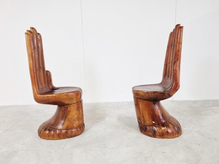Pair of Teak Hand Shaped Chairs, 1970s at 1stDibs