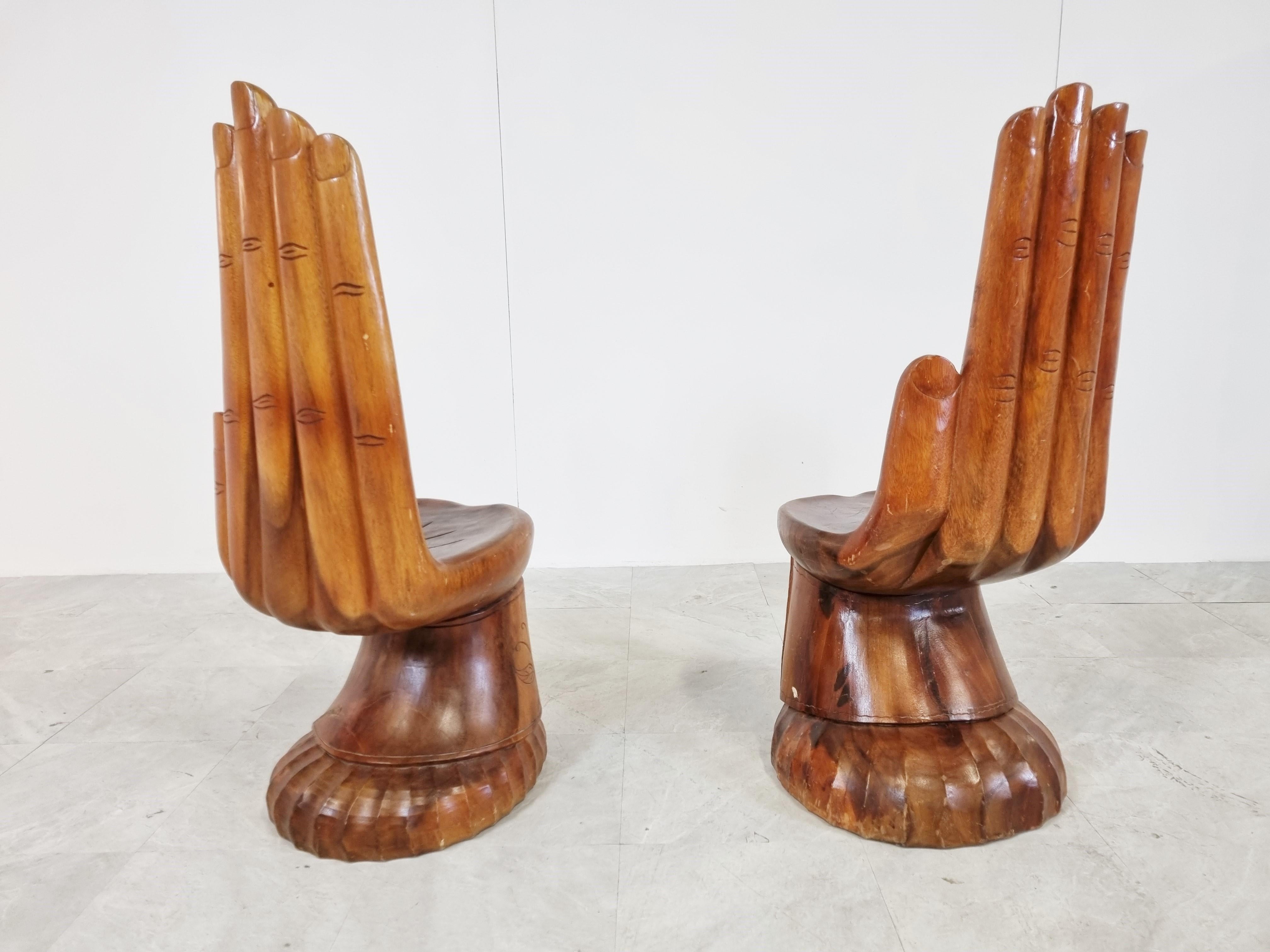 Late 20th Century Pair of Teak Hand Shaped Chairs, 1970s