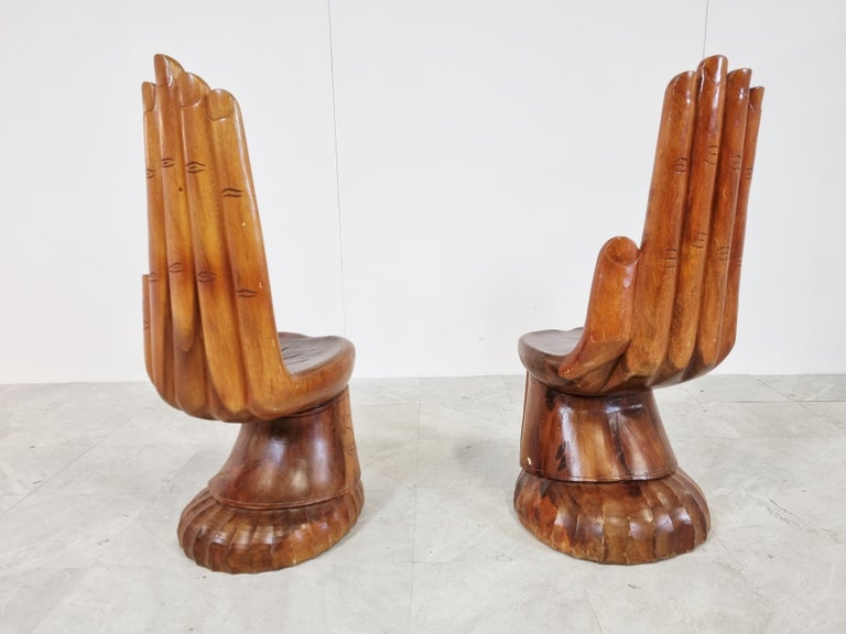 Pair of Teak Hand Shaped Chairs, 1970s at 1stDibs