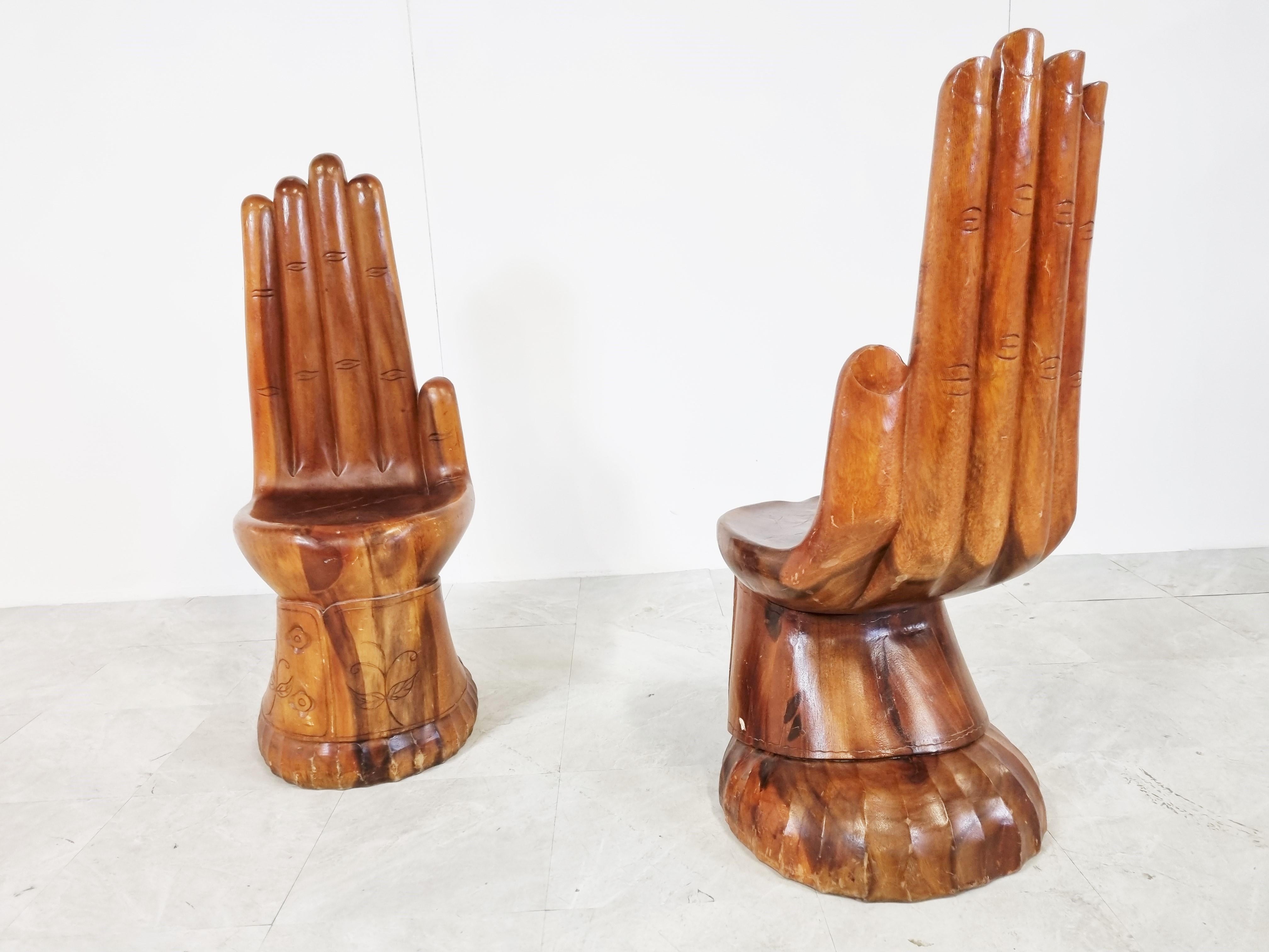 Pair of Teak Hand Shaped Chairs, 1970s 1