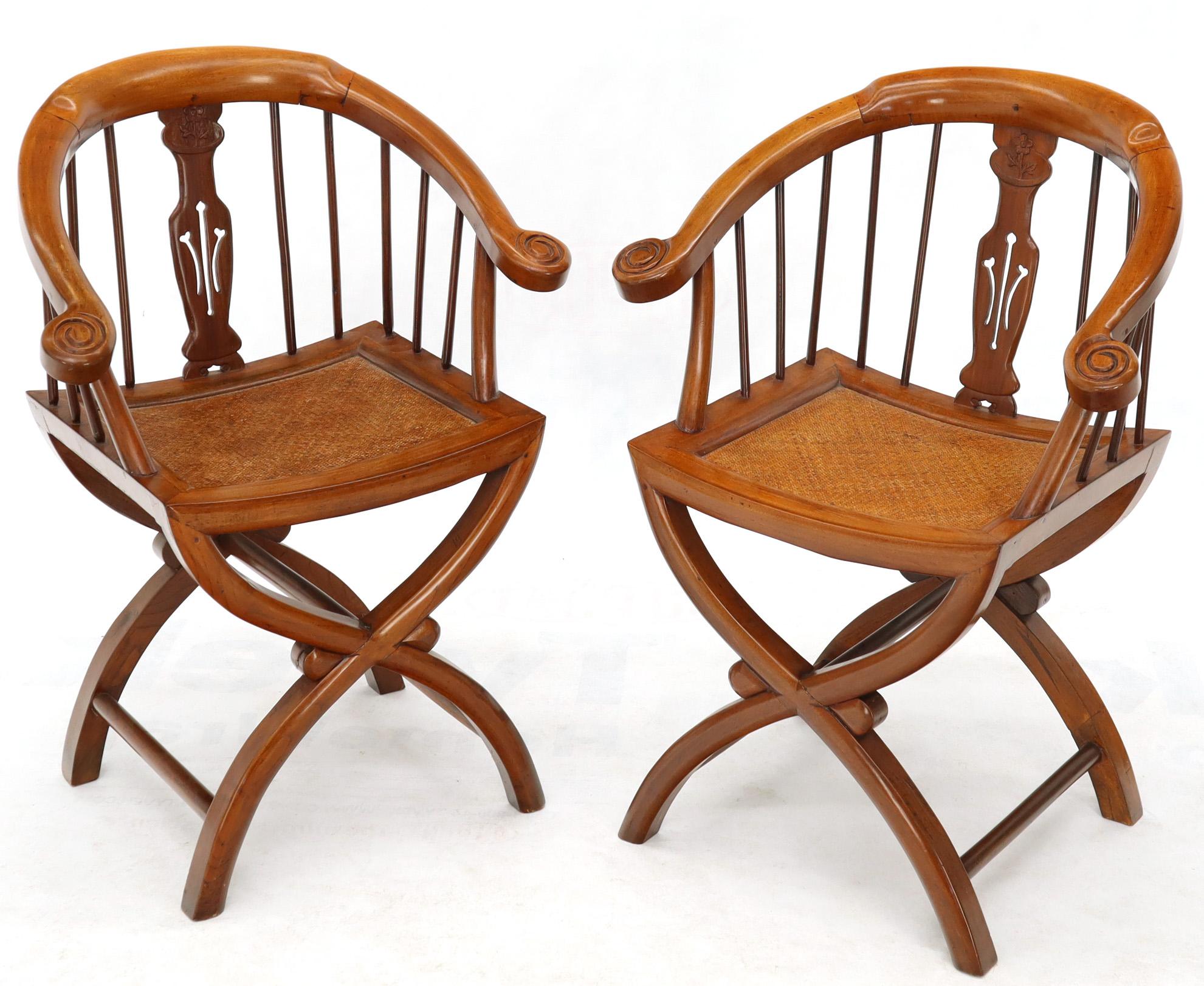 American Pair of Teak Horseshoe Barrel Back Lounge Chairs For Sale