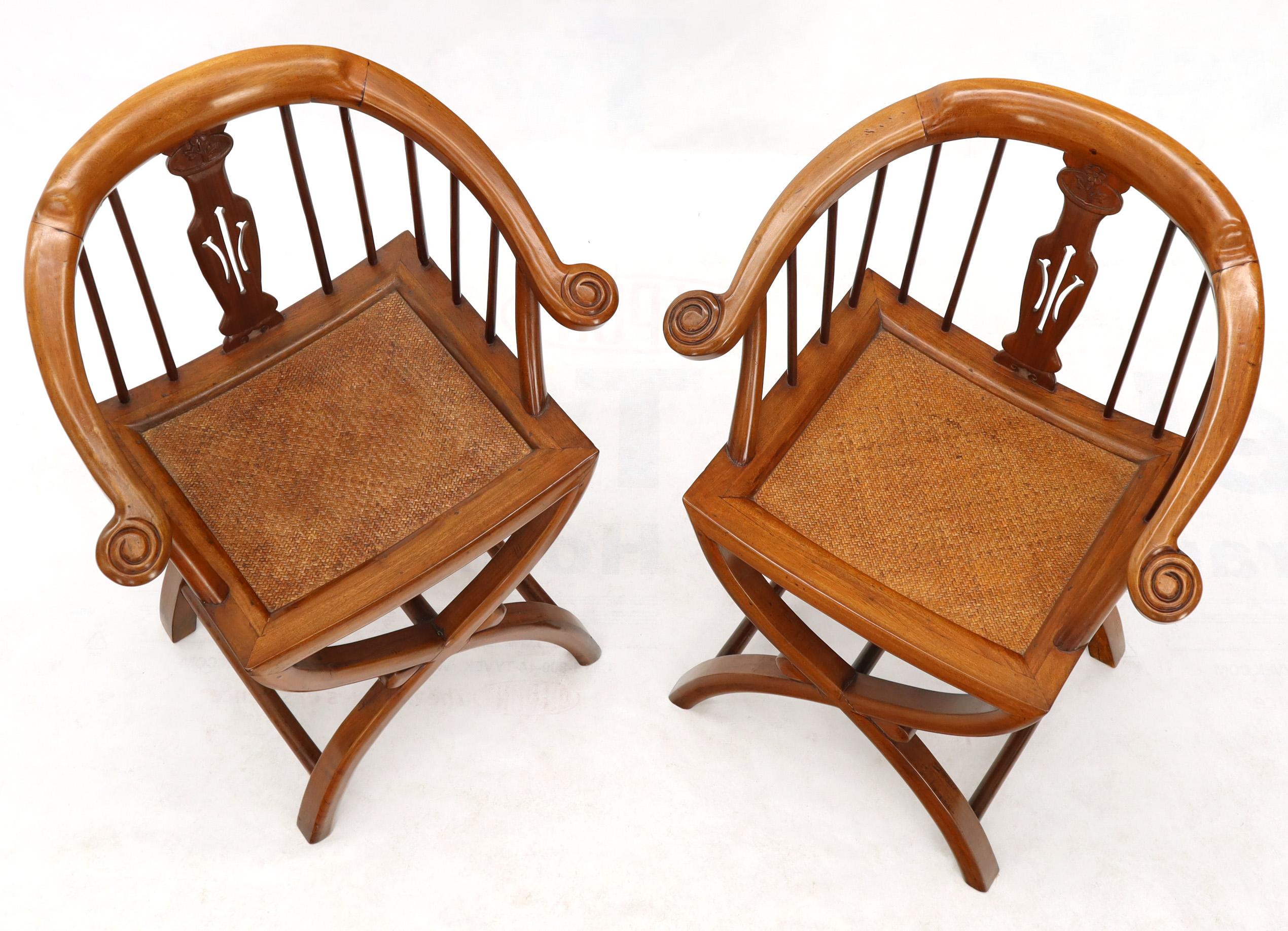 Lacquered Pair of Teak Horseshoe Barrel Back Lounge Chairs For Sale