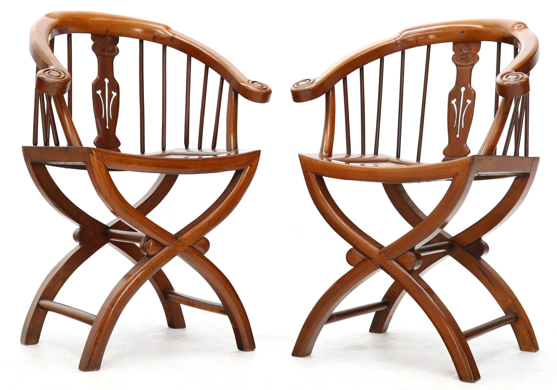 Pair of Teak Horseshoe Barrel Back Lounge Chairs In Good Condition For Sale In Rockaway, NJ