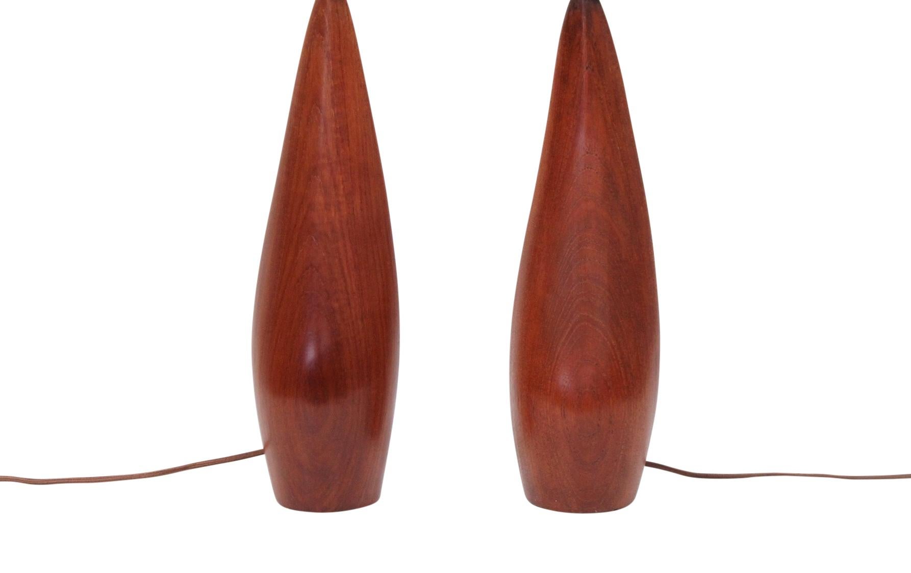 Brass Pair of Teak Lamps by Ernst Henriksen