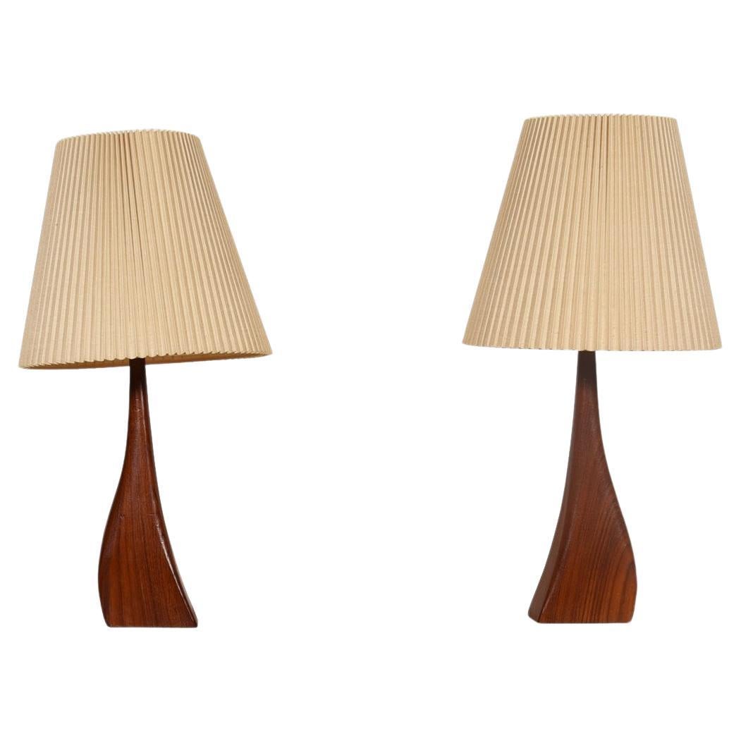 Mid-Century Modern Pair of Teak Lamps by Johannes Aasbjerg, Denmark For Sale