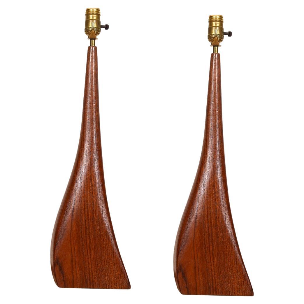 Pair of Teak Lamps by Johannes Aasbjerg, Denmark For Sale