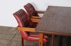 Pair of Teak Leather Library Study Desk Chairs in the Manner of Tobia Scarpa