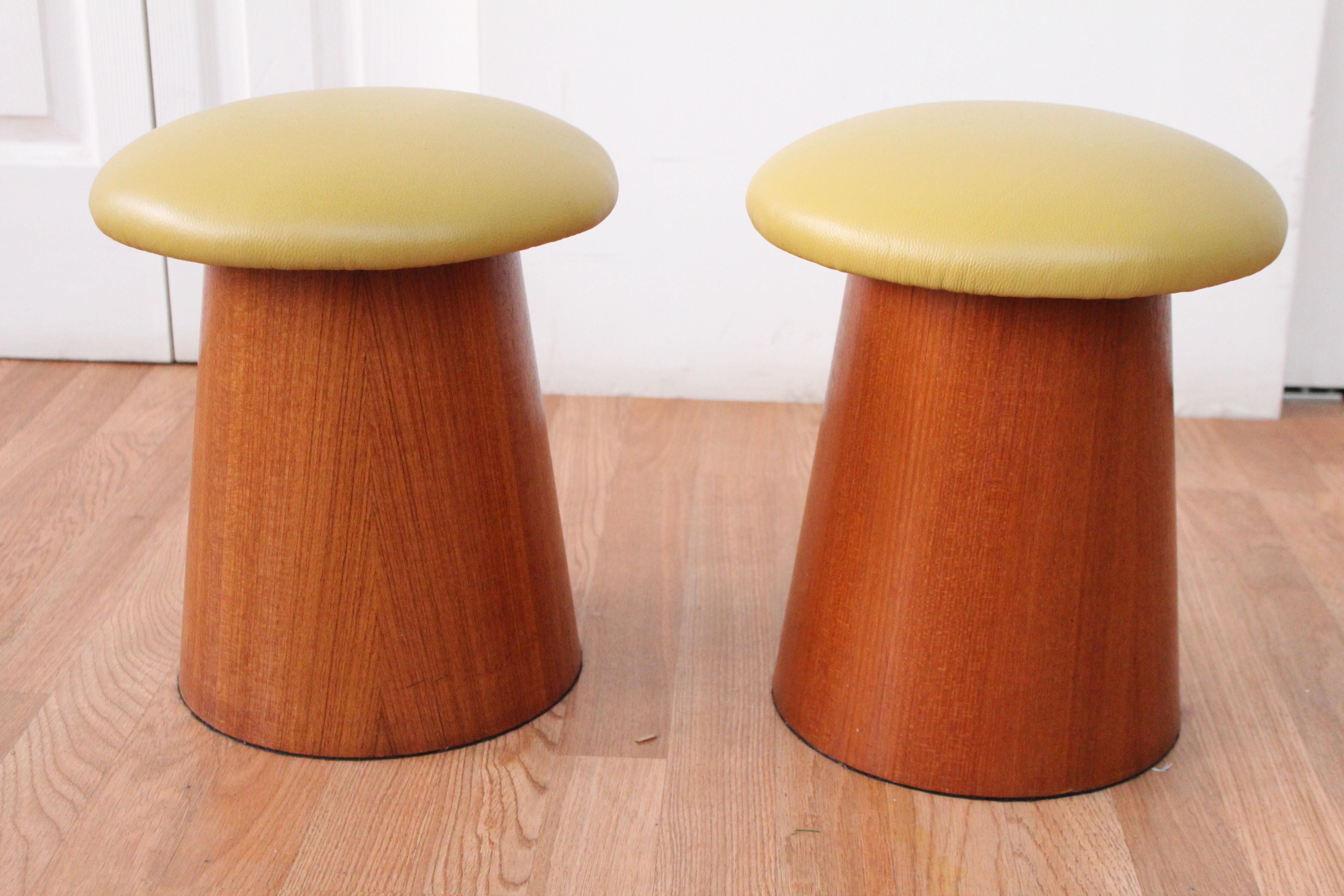 Norwegian Pair of Teak Leather-Topped Footstools  For Sale