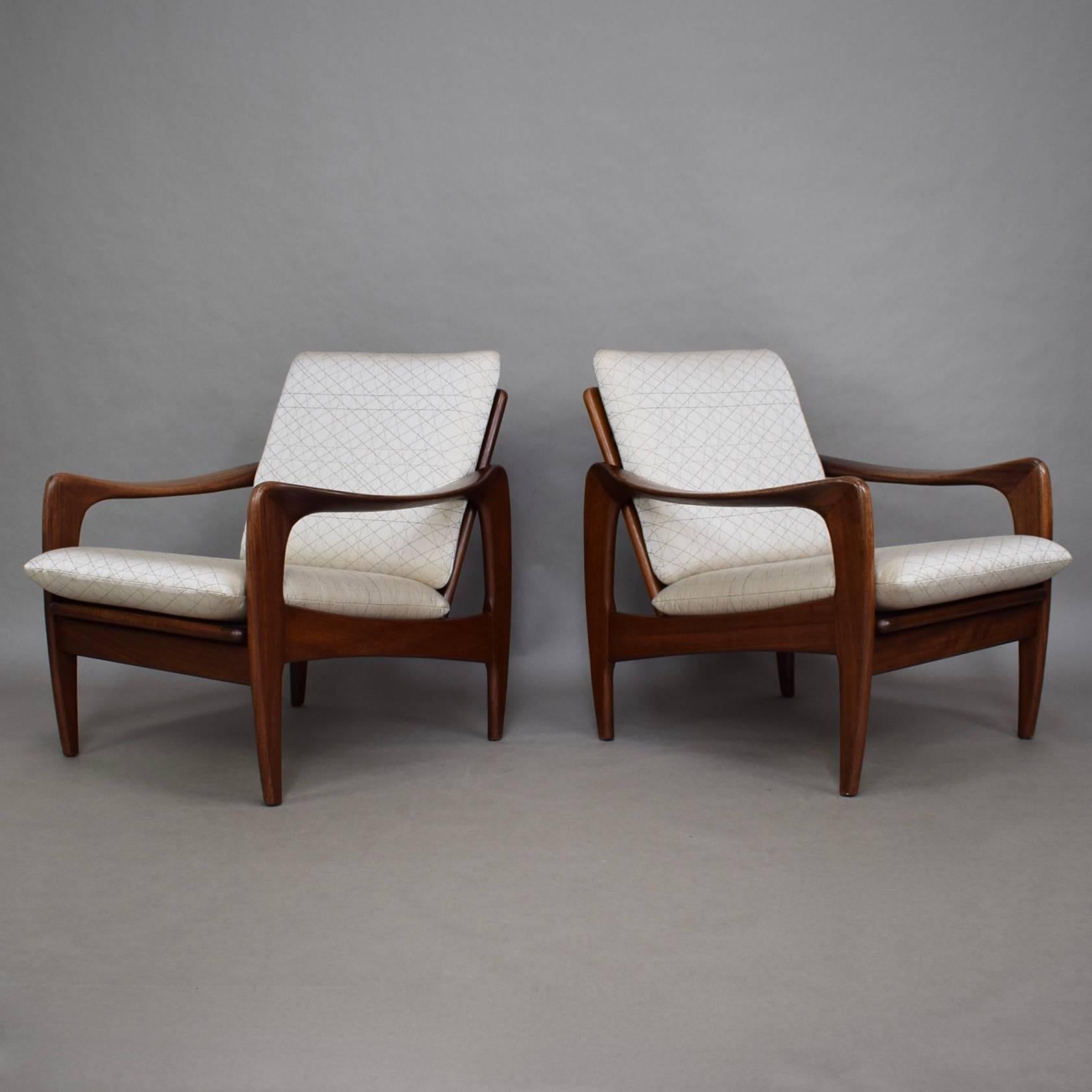 Dutch Pair of Teak Lounge Chairs by De Ster Gelderland, 1960s, New Upholstery