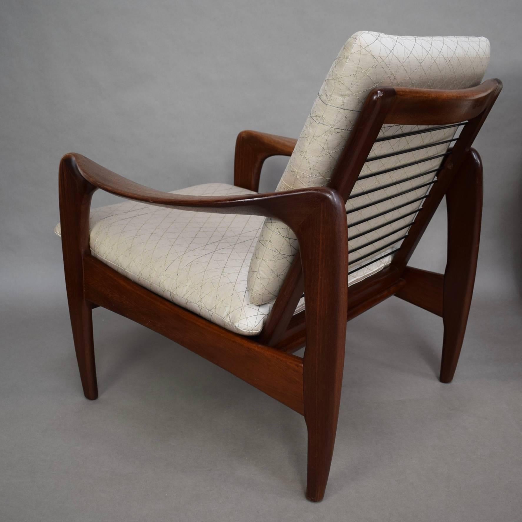Fabric Pair of Teak Lounge Chairs by De Ster Gelderland, 1960s, New Upholstery