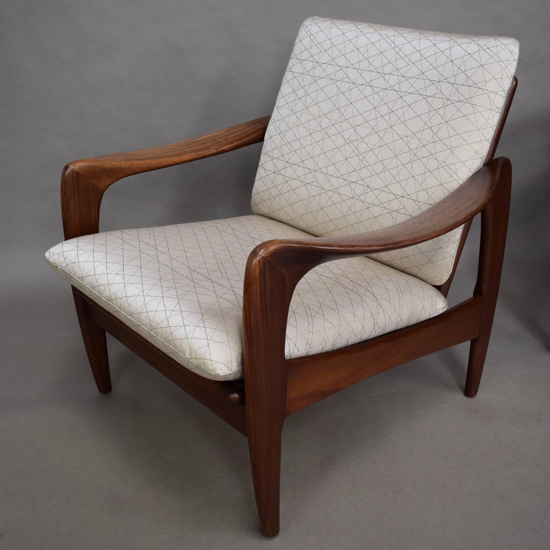Pair of Teak Lounge Chairs by De Ster Gelderland, 1960s, New Upholstery 1