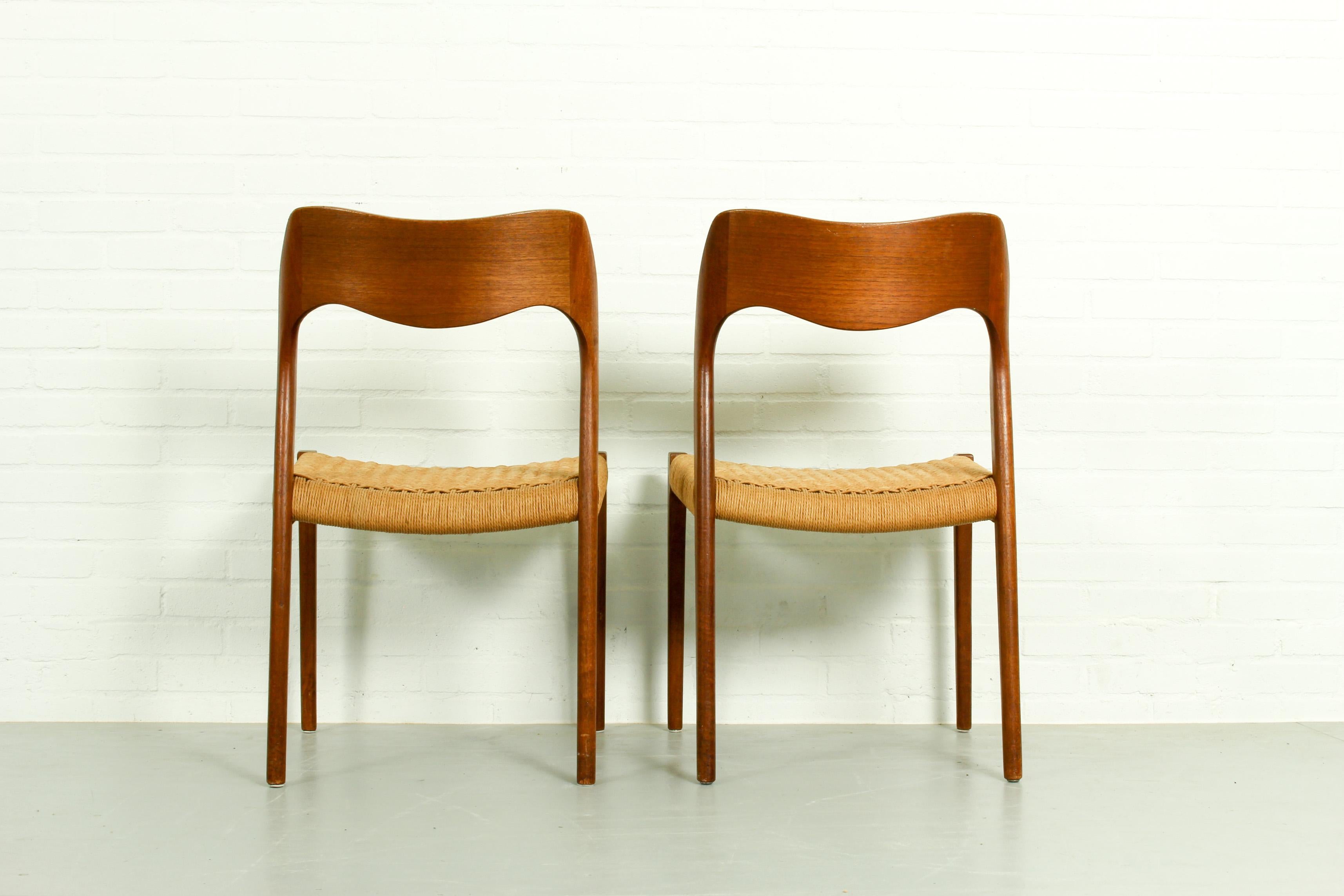 Pair of Teak Model 71 Dining Chairs by Niels Otto Møller for J.L. Møllers, 1950s 3