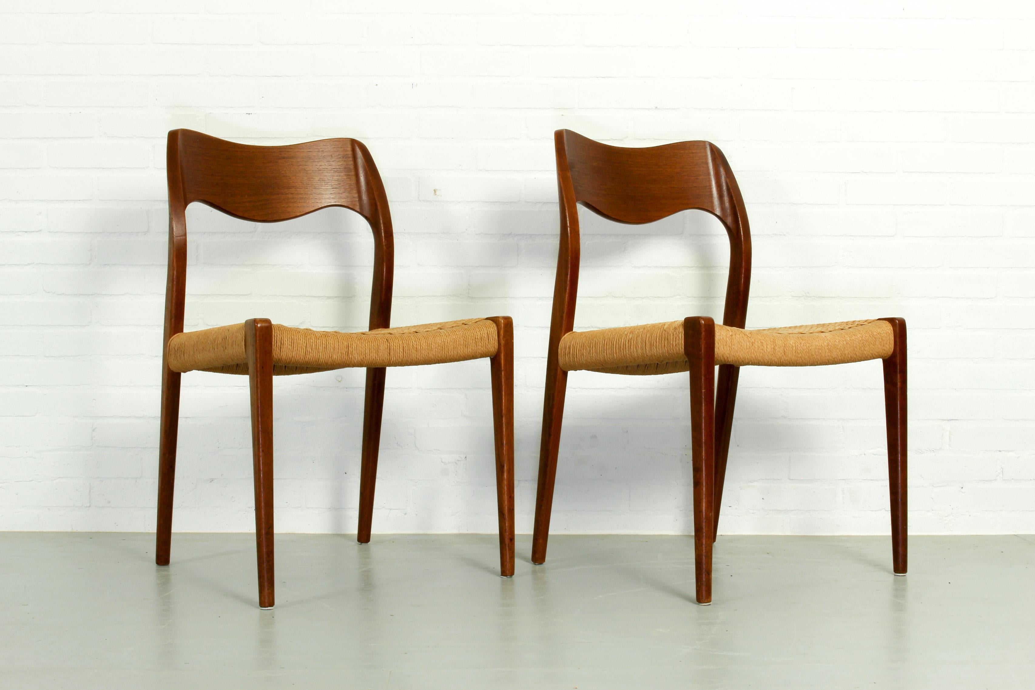 Danish Pair of Teak Model 71 Dining Chairs by Niels Otto Møller for J.L. Møllers, 1950s