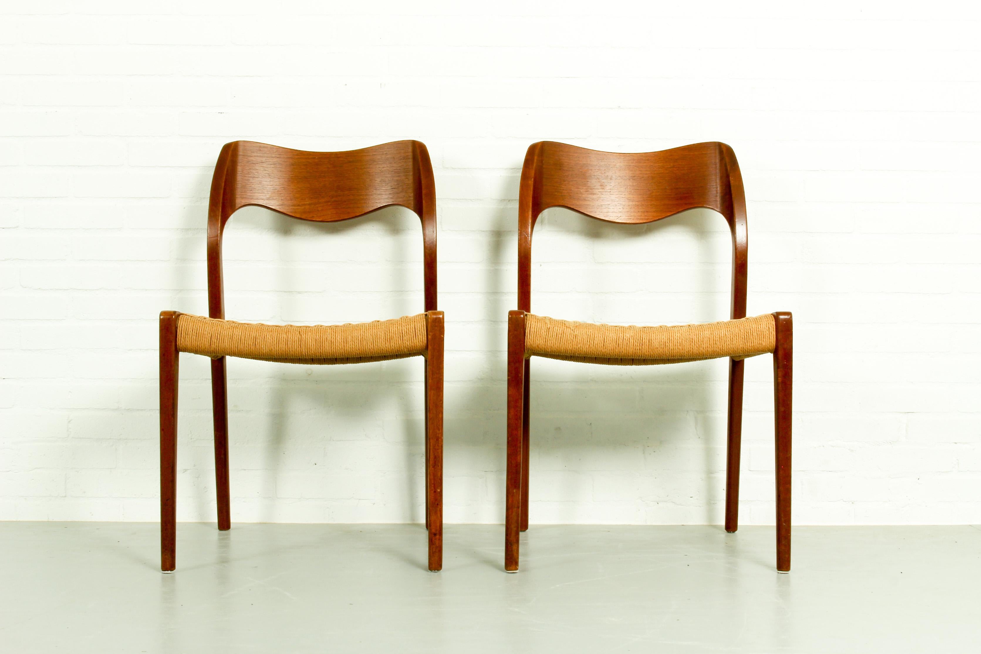 Mid-20th Century Pair of Teak Model 71 Dining Chairs by Niels Otto Møller for J.L. Møllers, 1950s