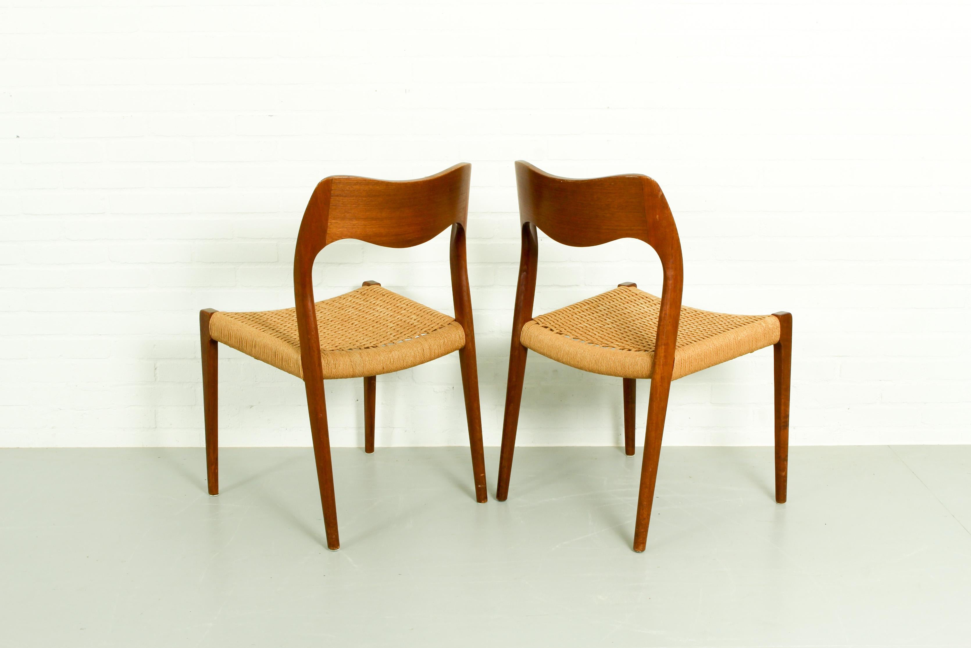 Pair of Teak Model 71 Dining Chairs by Niels Otto Møller for J.L. Møllers, 1950s 1