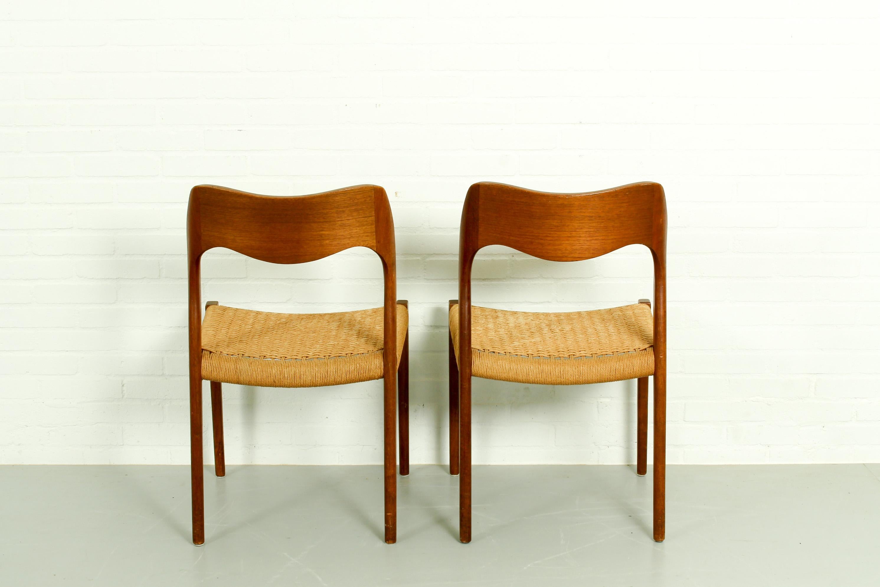 Pair of Teak Model 71 Dining Chairs by Niels Otto Møller for J.L. Møllers, 1950s 2