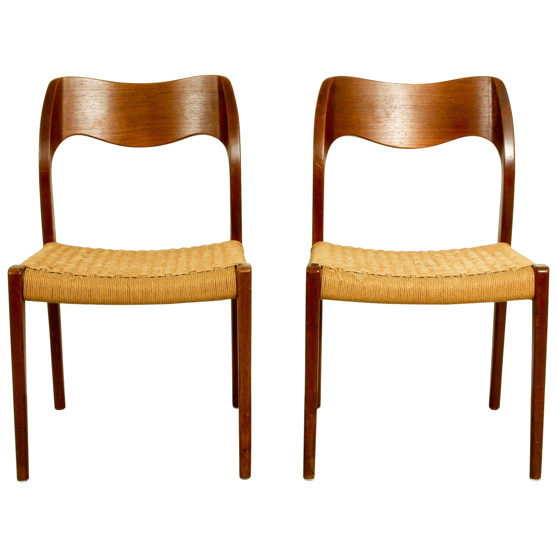 Pair of Teak Model 71 Dining Chairs by Niels Otto Møller for J.L. Møllers, 1950s