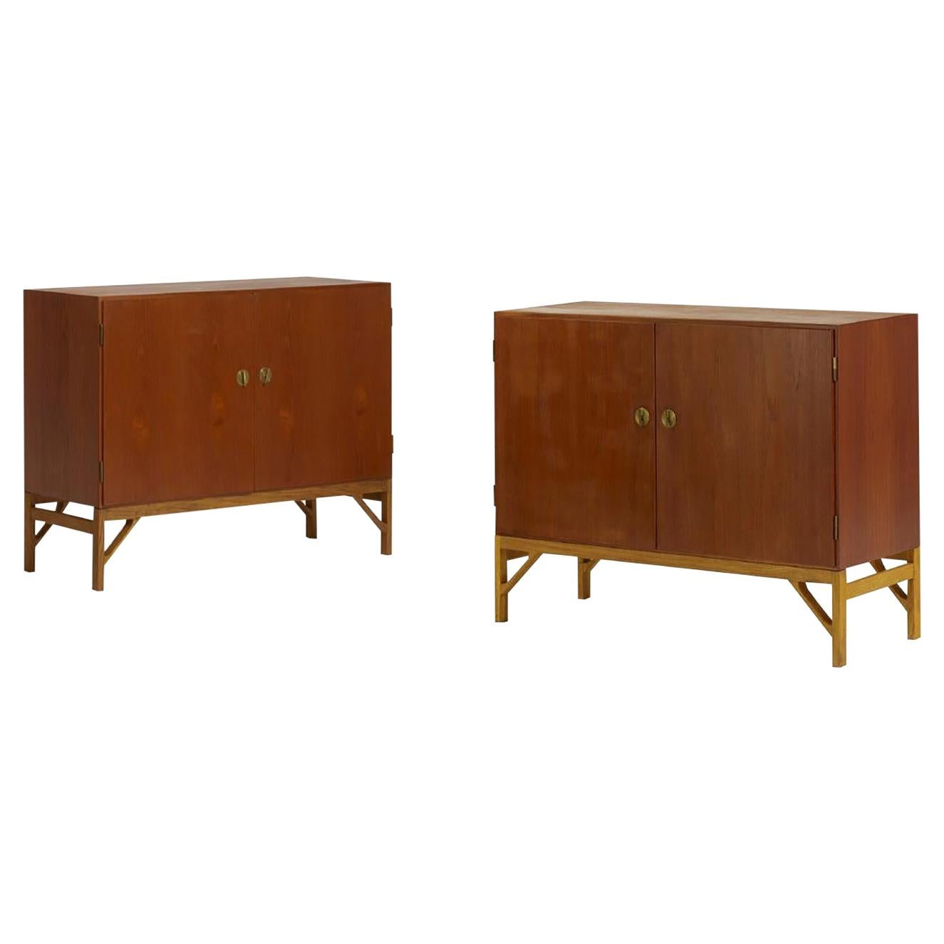 Pair of Teak, Oak and Brass Cabinets Designed by Borge Mogensen