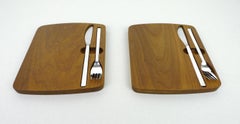 Pair of Teak Picnic Boards with Cutlery from BSF, Germany, 1960s