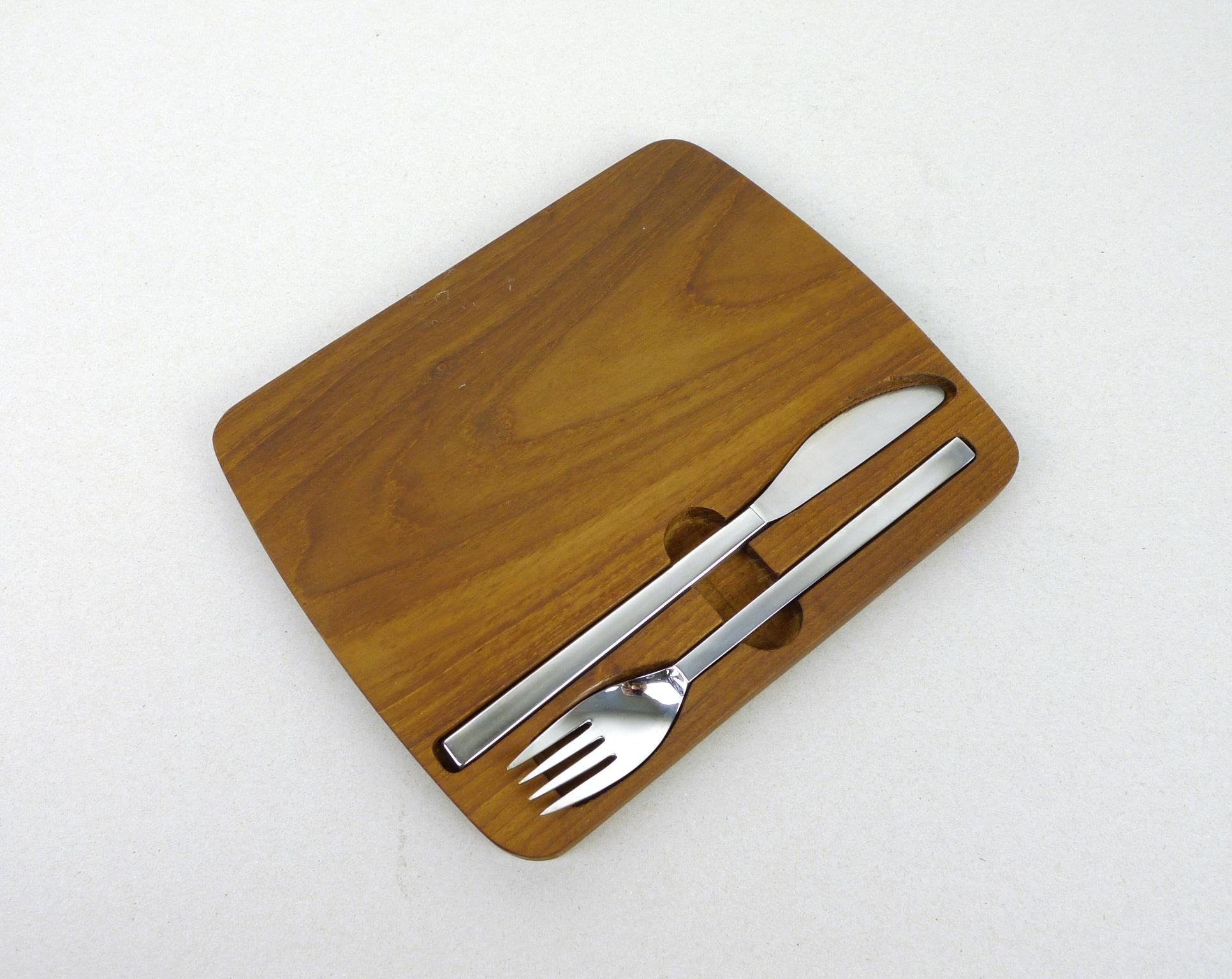 Mid-Century Modern Pair of Teak Picnic Boards with Cutlery from BSF, Germany, 1960s For Sale
