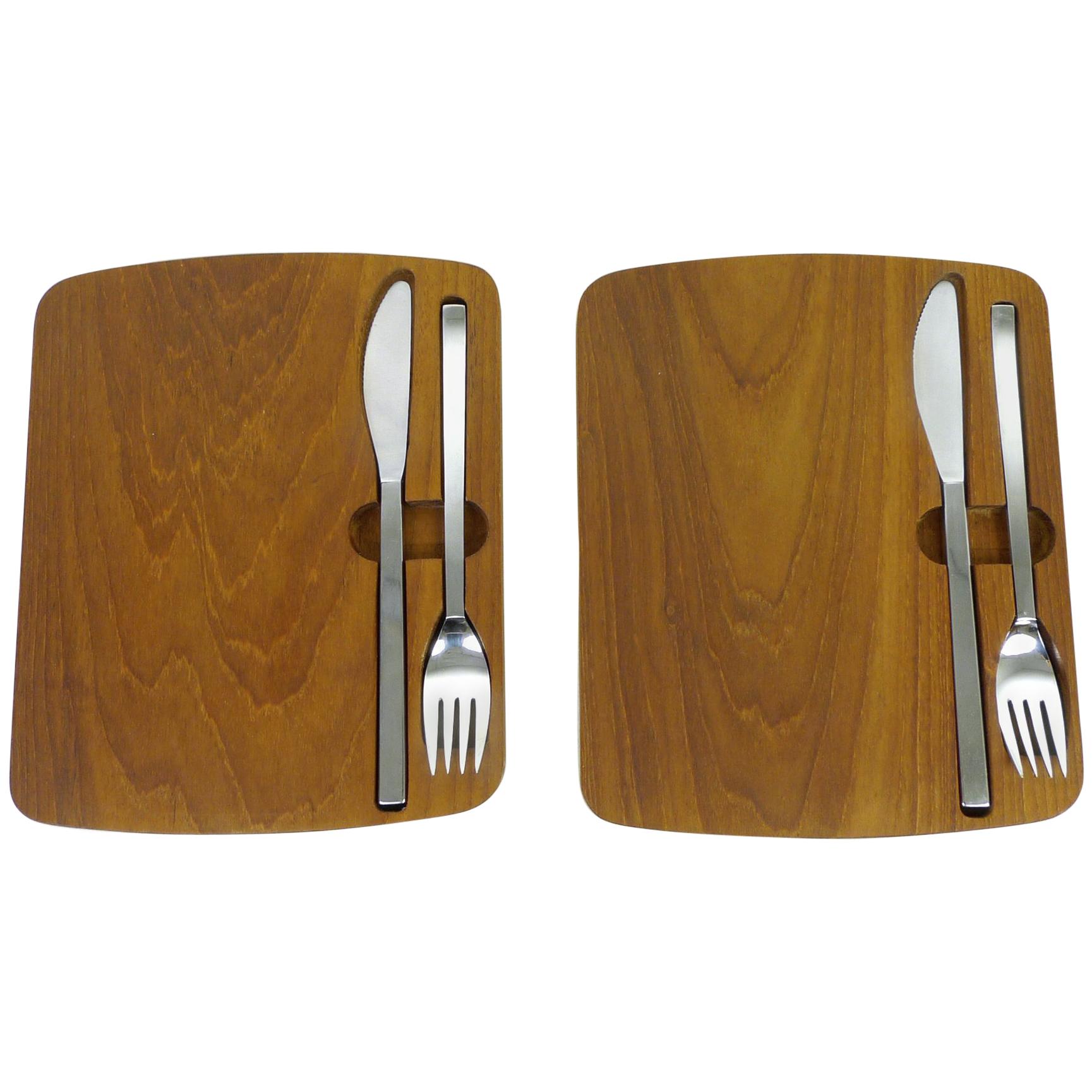 Pair of Teak Picnic Boards with Cutlery from BSF, Germany, 1960s For Sale