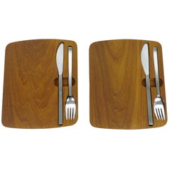 Vintage Pair of Teak Picnic Boards with Cutlery from BSF, Germany, 1960s