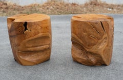 Pair Natural Brown Chunky Teak Root Side Tables or Stools, Organic Design, 1980s