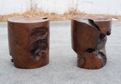 Pair Medium Brown, Chunky Teak Root Side Tables or Stools, Organic Design, 1980s