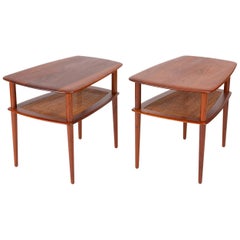 Pair of Teak Side Tables with Cane Shelf by Hvidt & Mølgaard for France & Daverk