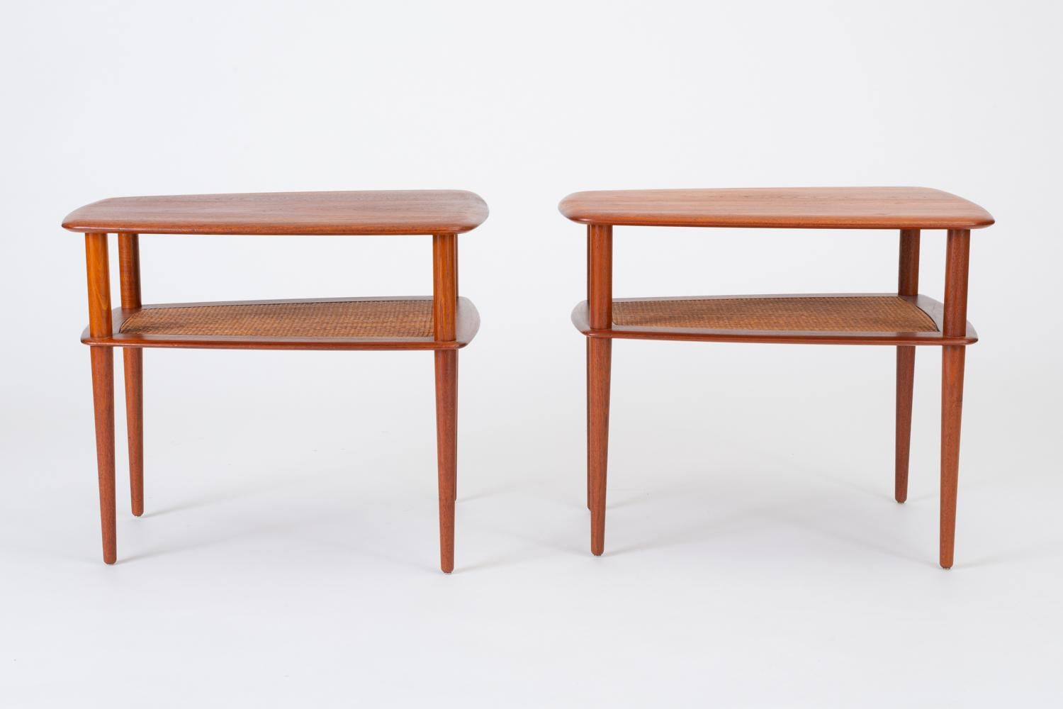 Pair of Teak Side Tables with Cane Shelf by Hvidt & Mølgaard for France & Daverk 3