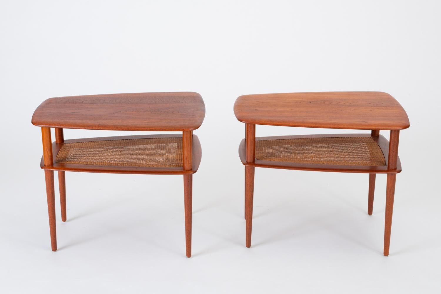 Pair of Teak Side Tables with Cane Shelf by Hvidt & Mølgaard for France & Daverk 4