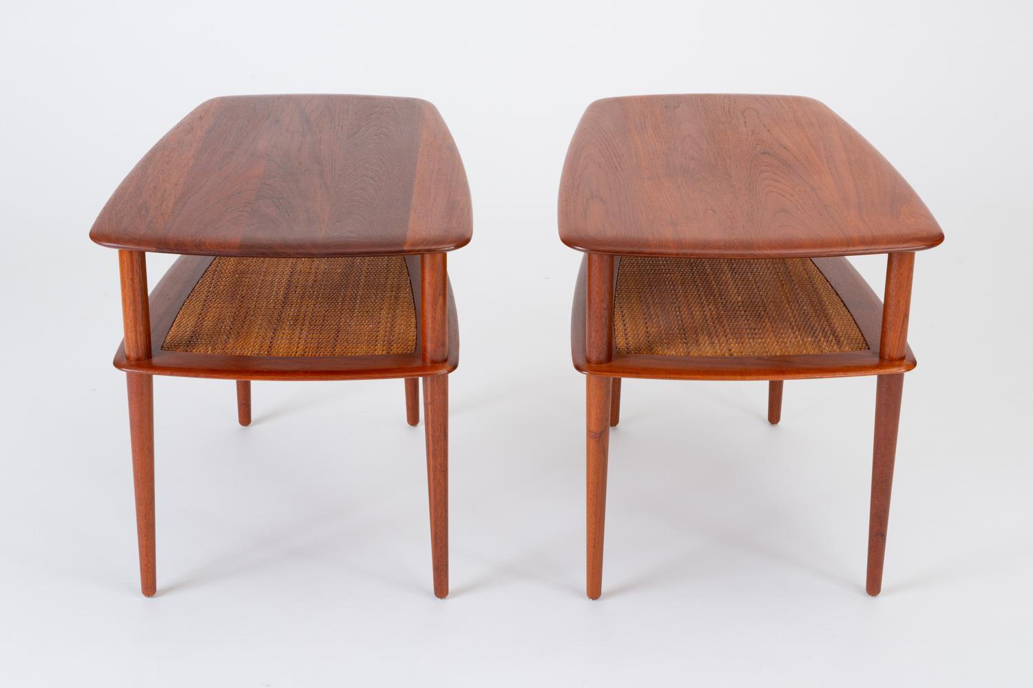 Scandinavian Modern Pair of Teak Side Tables with Cane Shelf by Hvidt & Mølgaard for France & Daverk