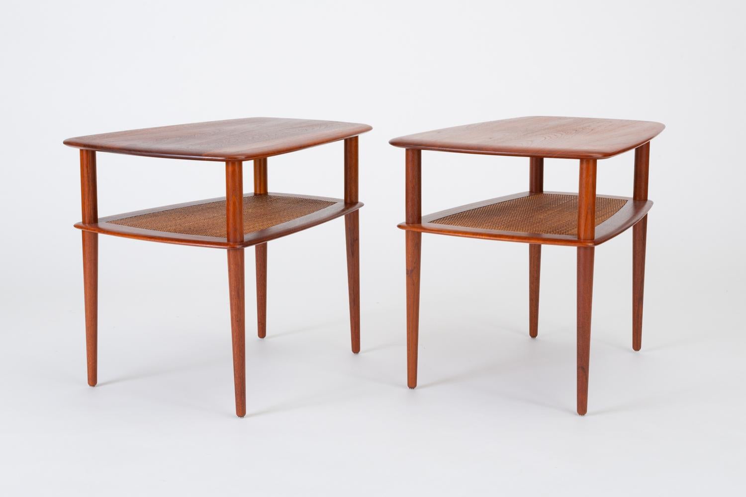 Woven Pair of Teak Side Tables with Cane Shelf by Hvidt & Mølgaard for France & Daverk