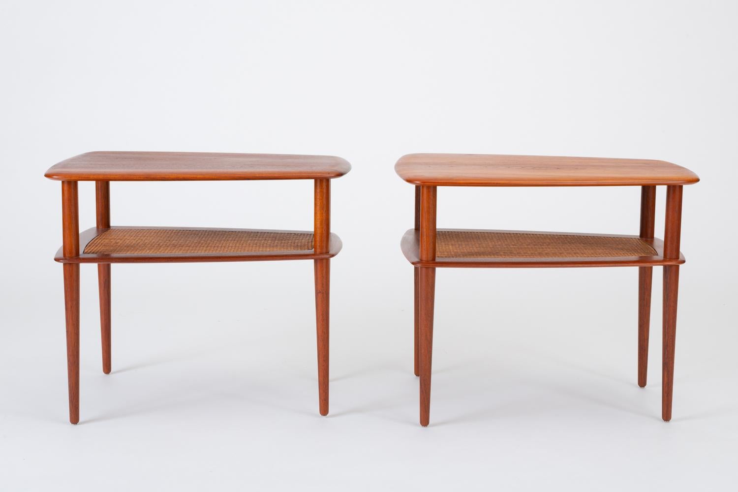 Pair of Teak Side Tables with Cane Shelf by Hvidt & Mølgaard for France & Daverk In Good Condition In Los Angeles, CA