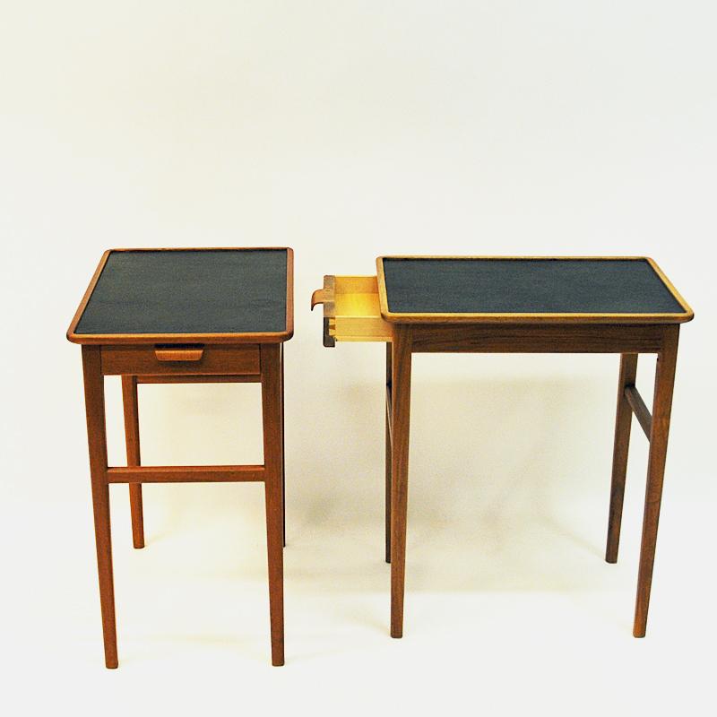 Pair of  Side Tables with Leather Tops by Bodafors, Sweden, 1950s In Good Condition In Stockholm, SE
