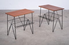 Pair of Teak Side Tables with Magazine Rack and Metal Frame, Denmark, 1960s