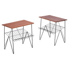 Pair of Teak Side Tables with Magazine Rack and Metal Frame, Denmark, 1960s