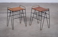 Pair of Teak Side Tables with Metal Frame, Denmark, 1960s