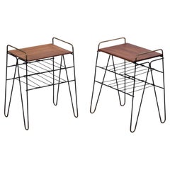 Pair of Teak Side Tables with Metal Frame, Denmark, 1960s