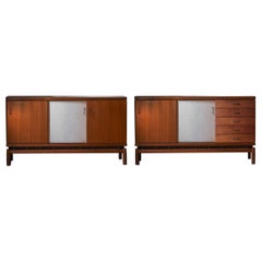 Pair of Teak Sideboards with Brass and Fabric Details - Ilmari Tapiovaara - 1960