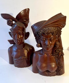 Pair of Teak Signed Balinese Sculptures Bookends