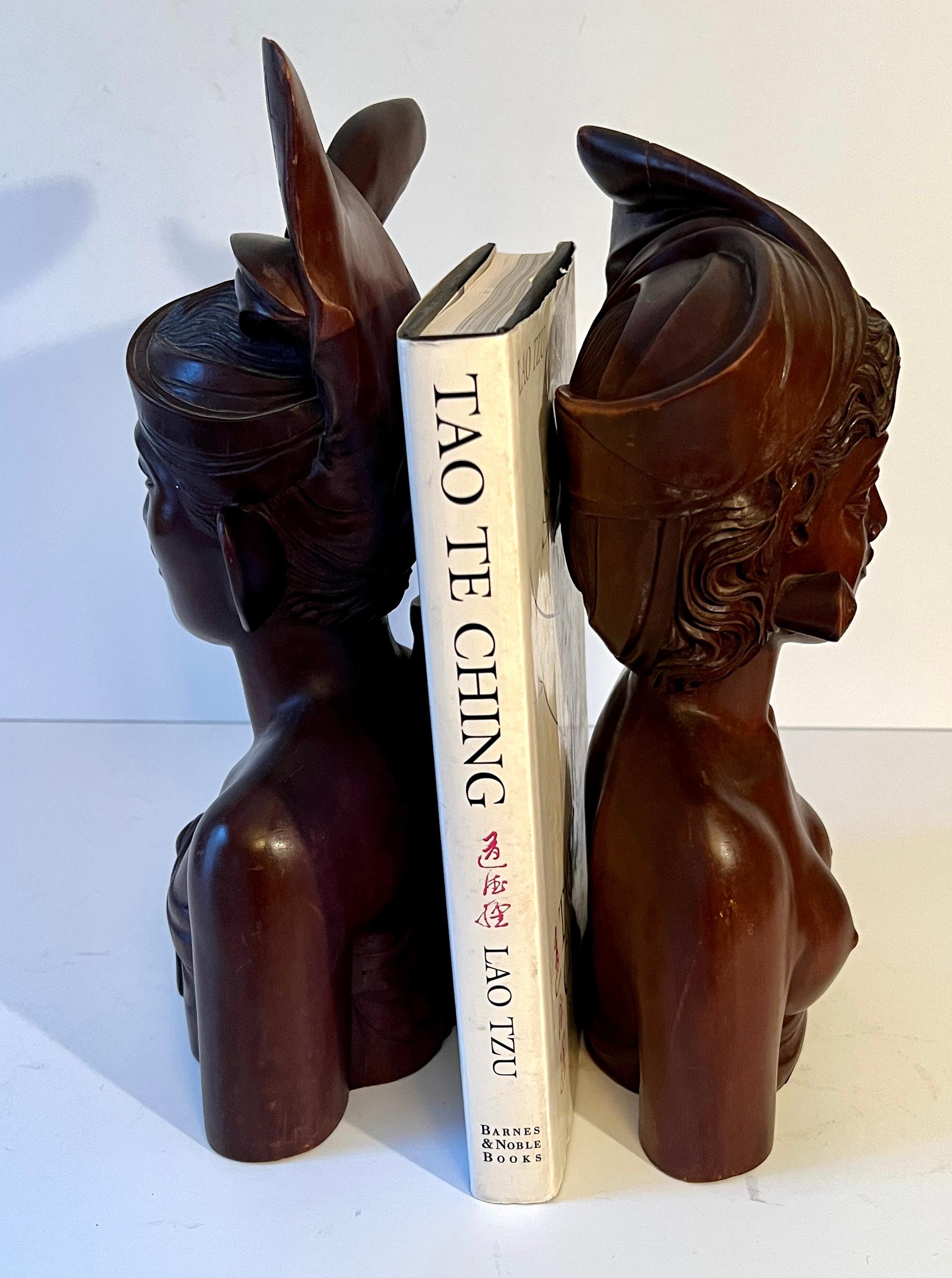 Pair of Teak Signed Balinese Sculptures Bookends For Sale 1