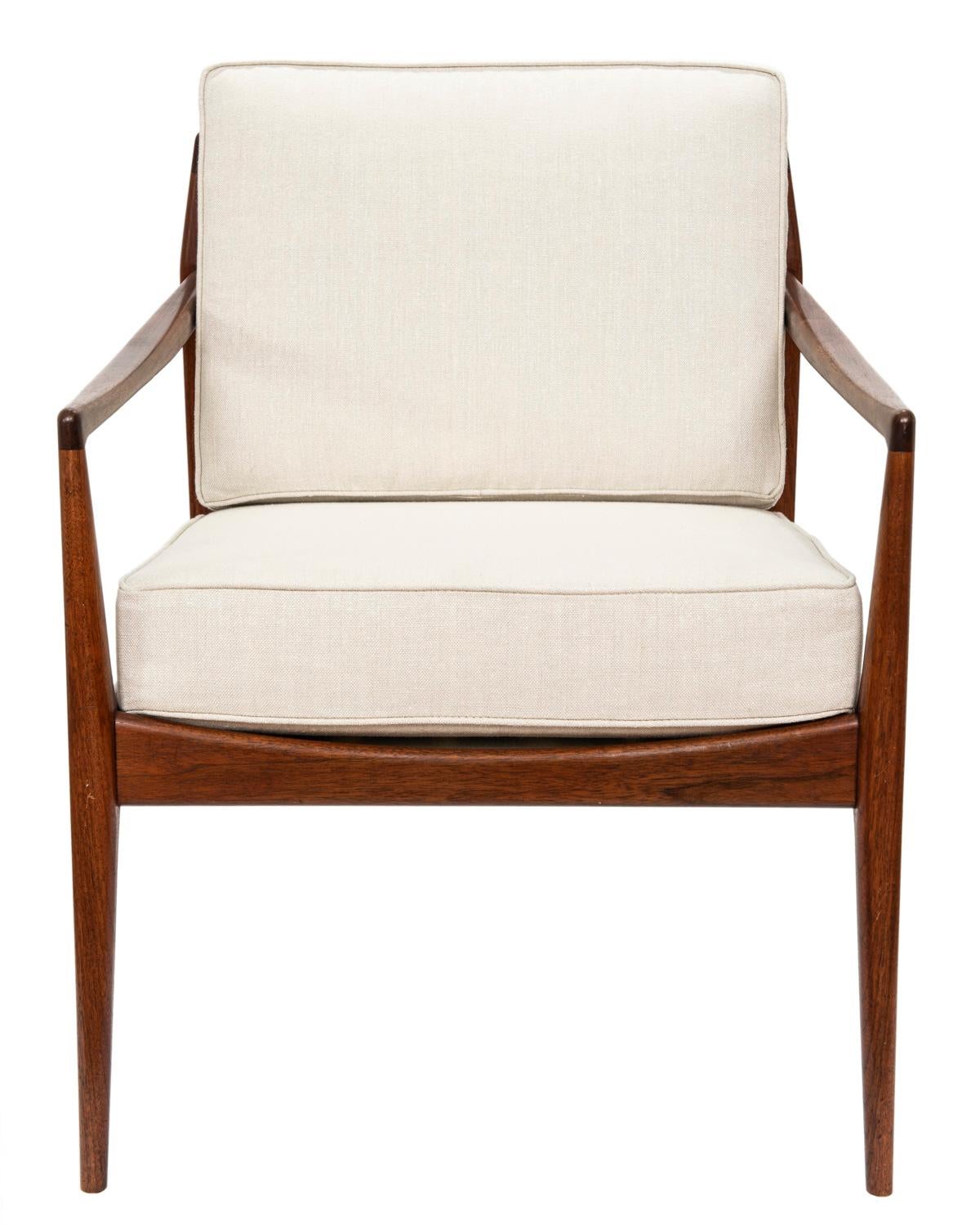 Hand-Crafted Pair of Teak Upholstered Armchairs Attributed to Ib Kofod-Larsen, circa 1960