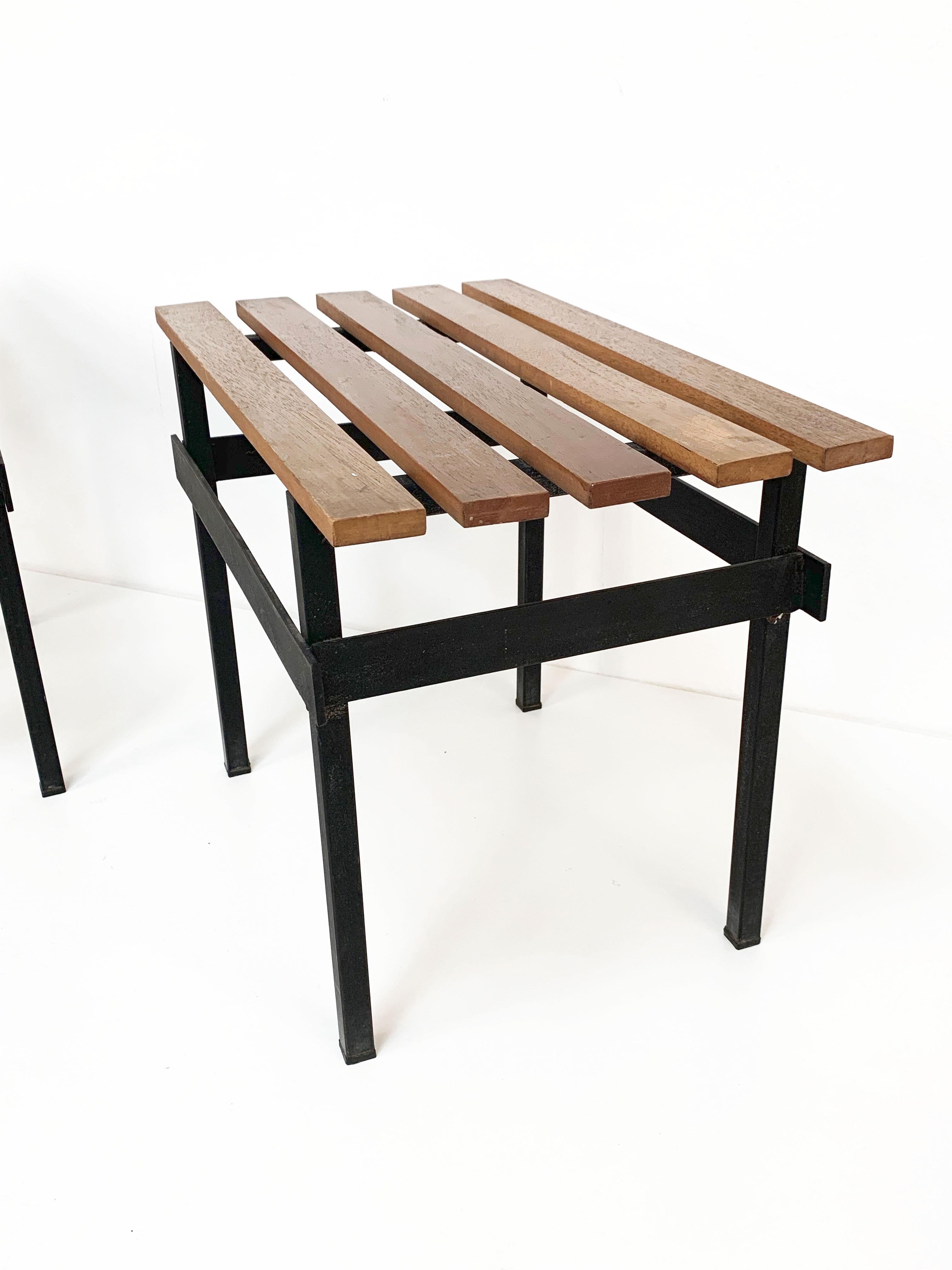 Pair of Teak Wood and Enamelled Metal Benches, Italy, 1960s 5
