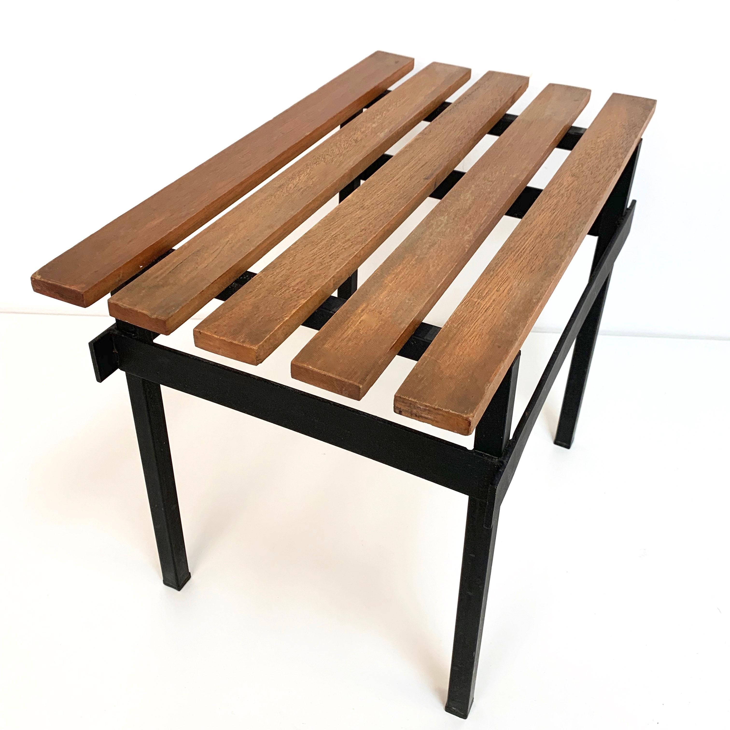 Pair of Teak Wood and Enamelled Metal Benches, Italy, 1960s 1