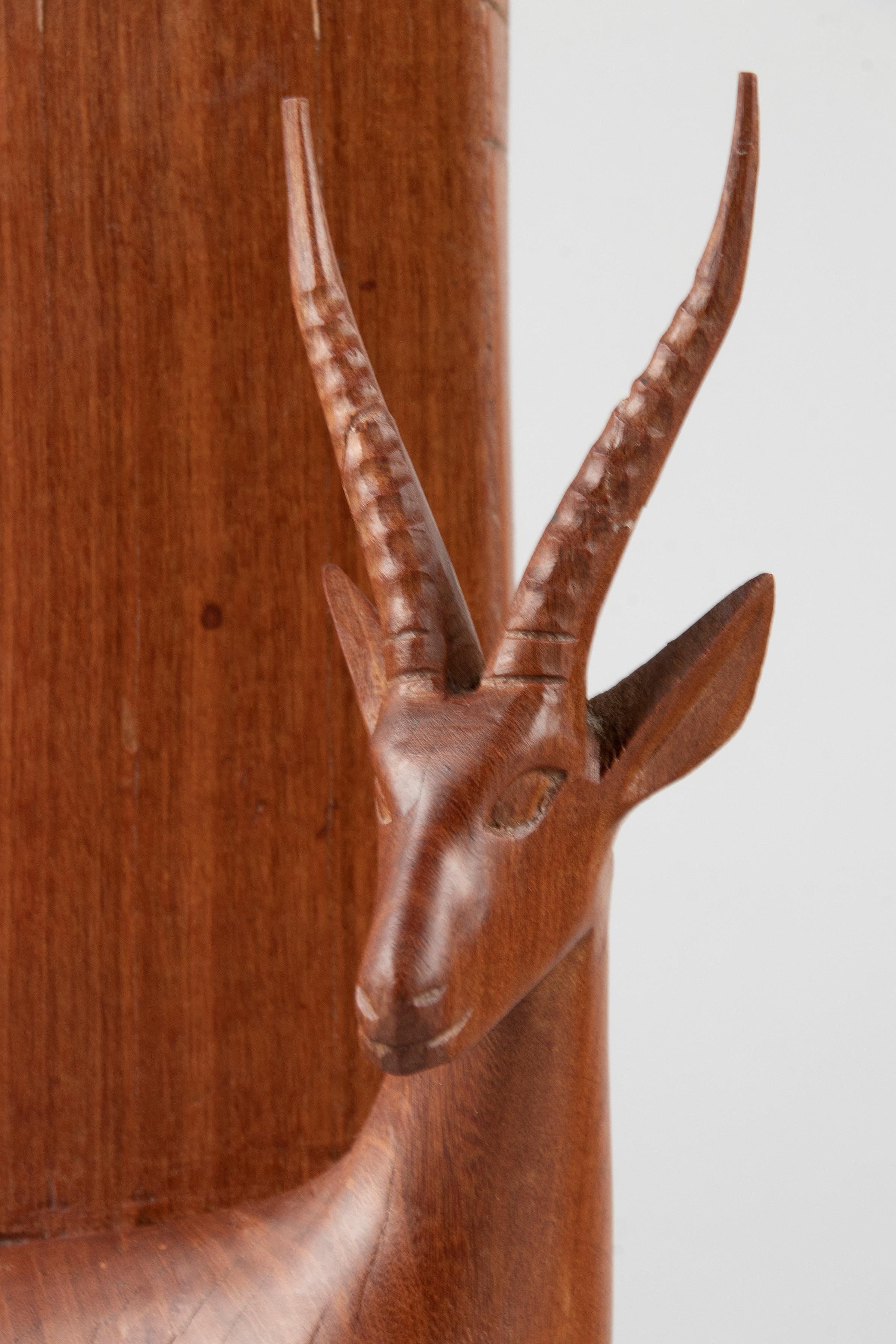 Pair of Teak Wood Carved Mid Century Bookends with Deers 4