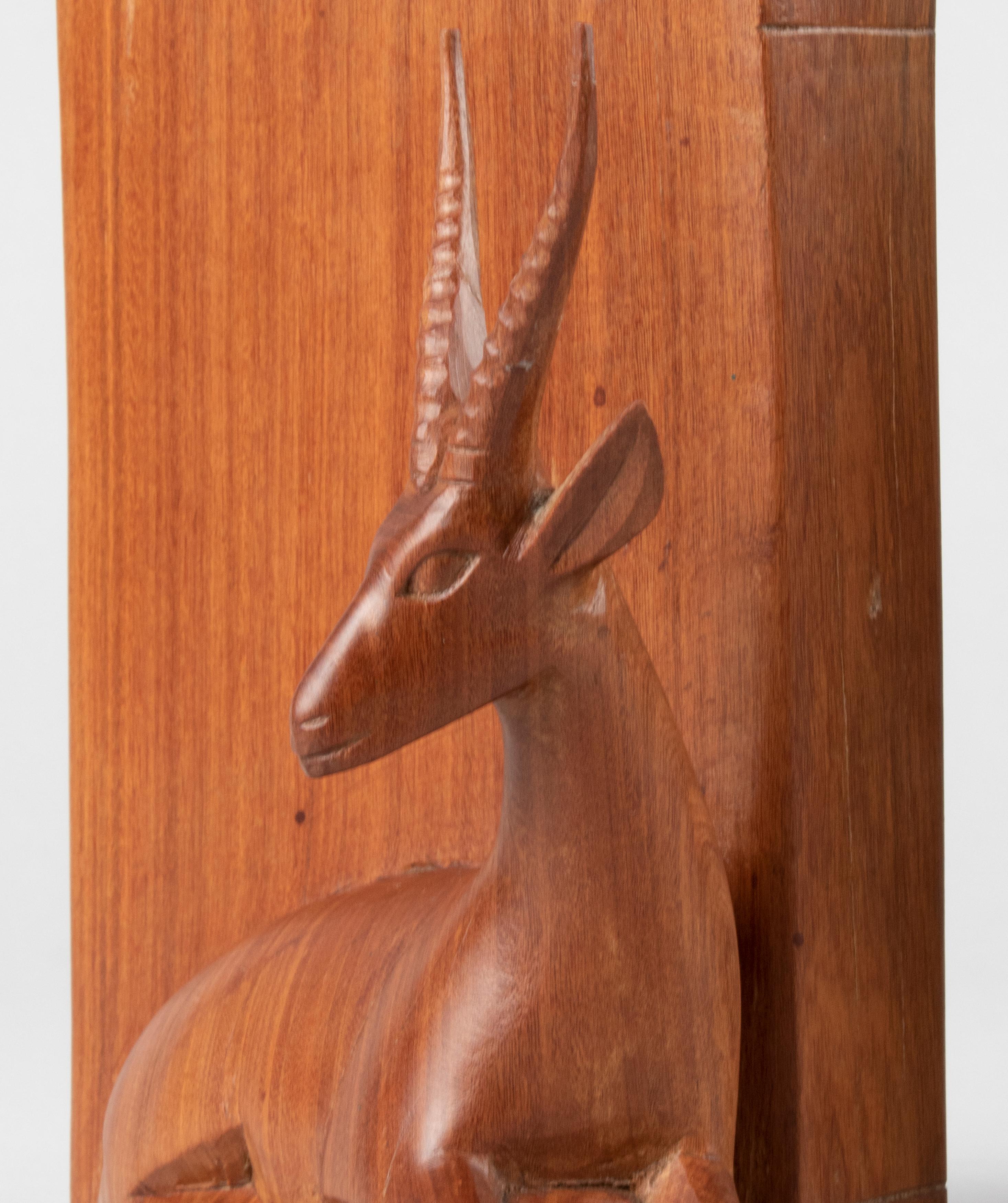 Pair of Teak Wood Carved Mid Century Bookends with Deers 6