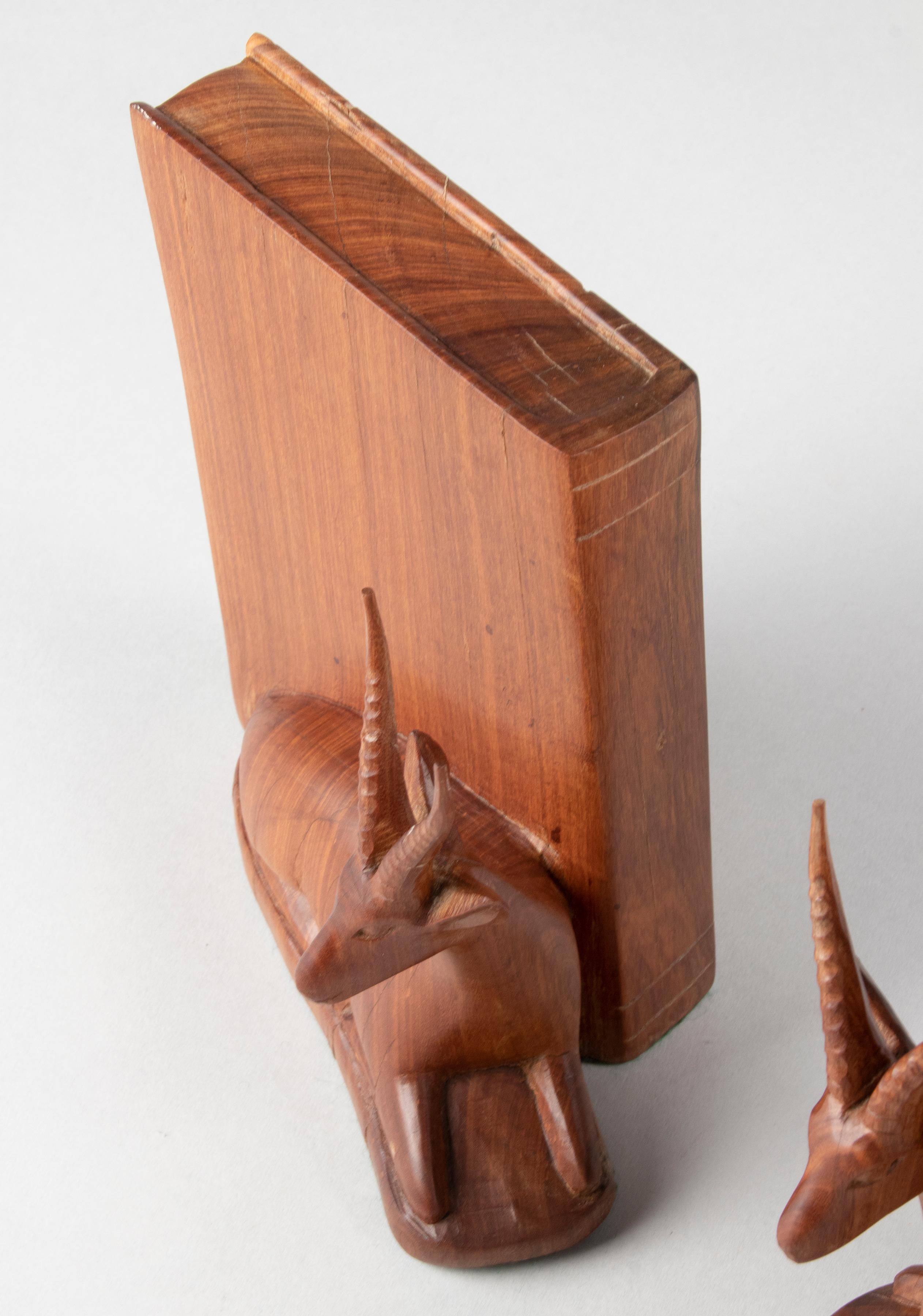 Pair of Teak Wood Carved Mid Century Bookends with Deers 9