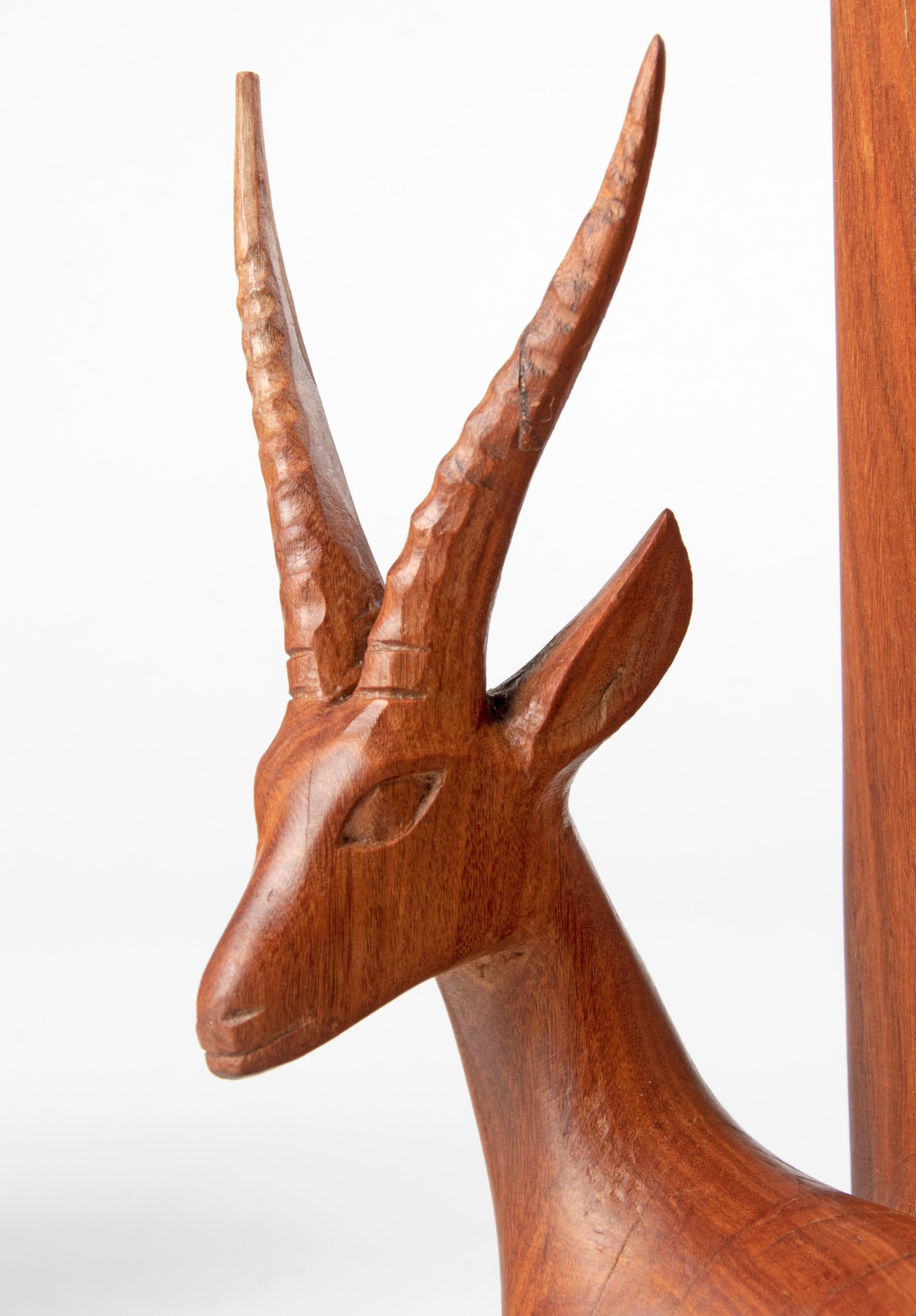 Pair of Teak Wood Carved Mid Century Bookends with Deers 11
