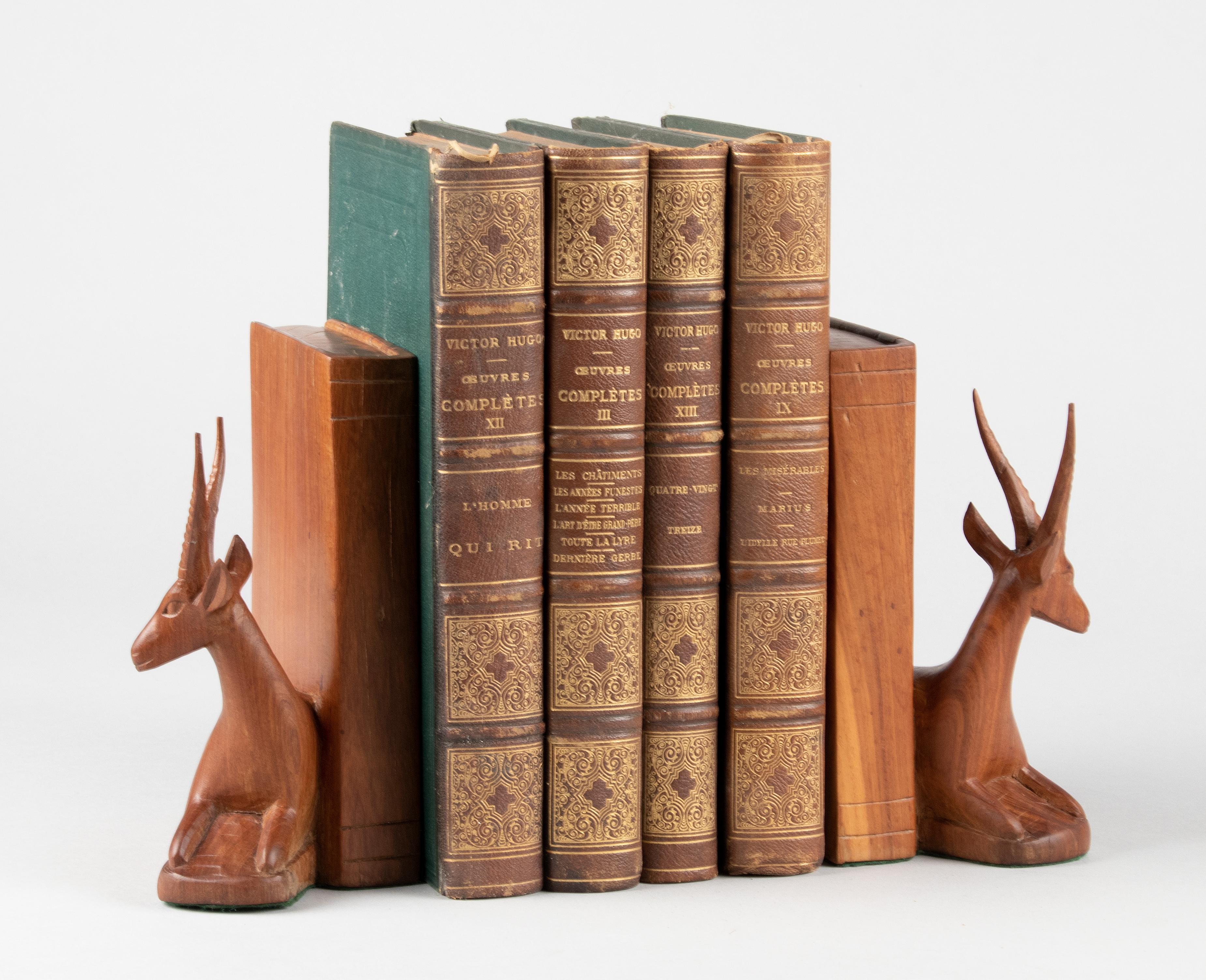 Mid-Century Modern Pair of Teak Wood Carved Mid Century Bookends with Deers